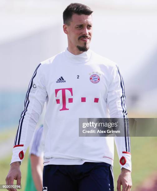 Sandro Wagner looks on during a training session on day 6 of the FC Bayern Muenchen training camp at ASPIRE Academy for Sports Excellence on January...