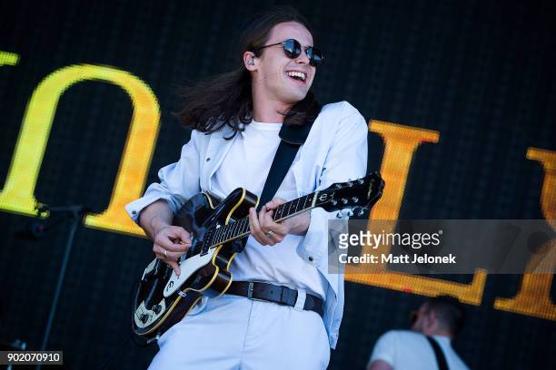 Tom McFarland of the band Jungle performs at Falls Festival on January 7, 2018 in Fremantle, Australia.