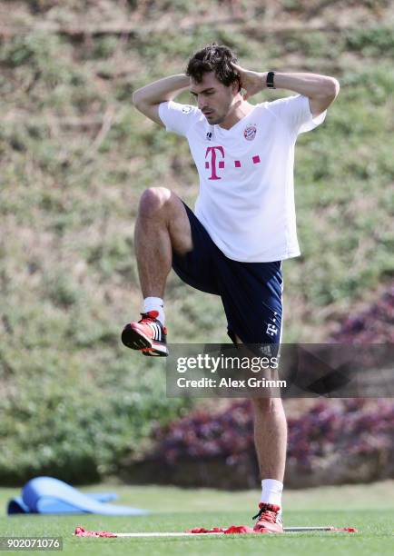 Mats Hummels attends an individual training session on day 6 of the FC Bayern Muenchen training camp at ASPIRE Academy for Sports Excellence on...