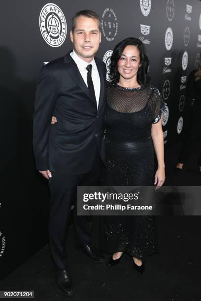 Shepard Fairey and Amanda Fairey at The Art Of Elysium's 11th Annual Celebration with John Legend at Barker Hangar on January 6, 2018 in Santa...