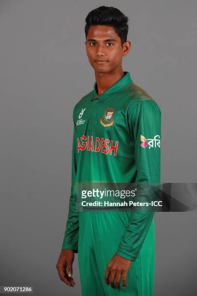 Hasan Mahmud poses during the Bangladesh ICC U19 Cricket World Cup Headshots Session at Rydges Christchurch on January 7, 2018 in Christchurch, New...
