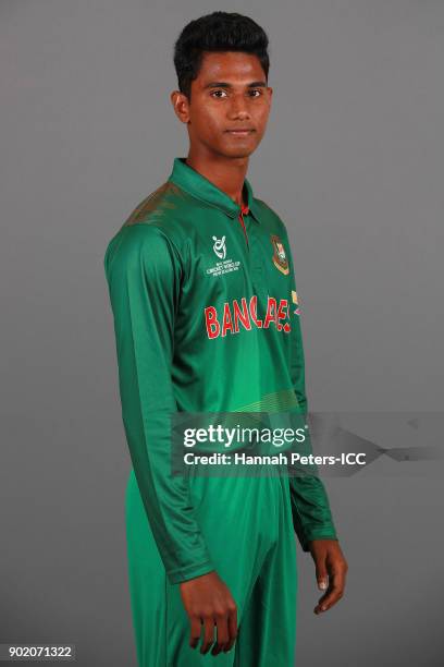 Hasan Mahmud poses during the Bangladesh ICC U19 Cricket World Cup Headshots Session at Rydges Christchurch on January 7, 2018 in Christchurch, New...