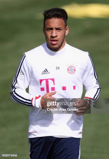 Corentin Tolisso runs during a training session on day 6 of the FC Bayern Muenchen training camp at ASPIRE Academy for Sports Excellence on January...