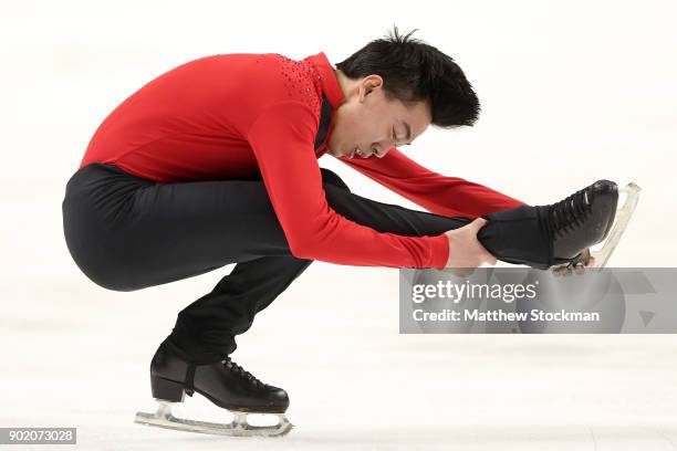 Vincent Zhou competes in the Men's Free Skate during the 2018 Prudential U.S. Figure Skating Championships at the SAP Center on January 6, 2018 in...