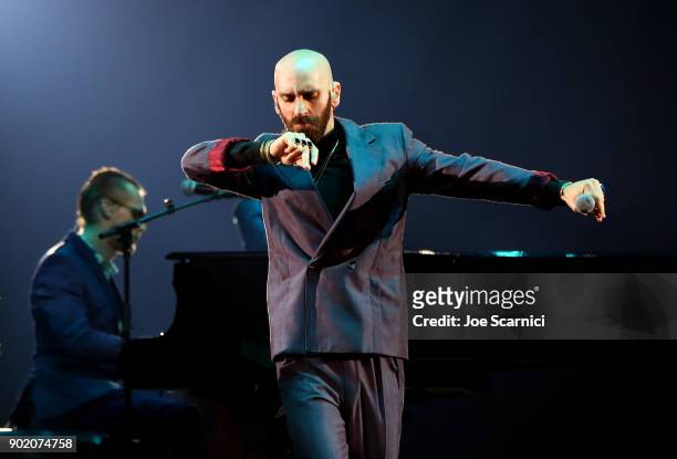 Casey Harris and Sam Harris of musical group X Ambassadors perform onstage during the Moet Hennessy John Legend's HEAVEN with the Art of Elysium at...