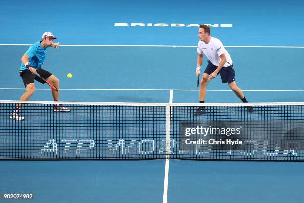 Henri Kontinen of Finland and John Peers of Australia in action in the Men's doubles final against Leonardo Mayers and Horacio Ceballos of Argentina...