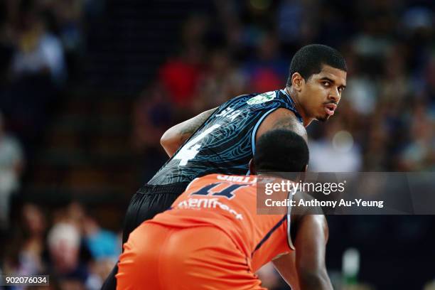 Edgar Sosa of the Breakers in action during the round 13 NBL match between the New Zealand Breakers and the Cairns Taipans at Spark Arena on January...