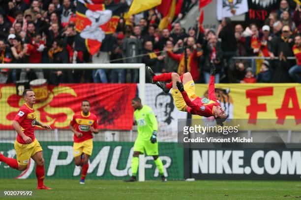 Kevin Schur of Le Mans celebrates his goal during the french National Cup match between Le Mans and Lille on January 6, 2018 in Le Mans, France.