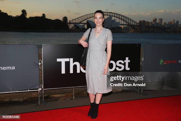 Sophie Lowe arrives at the Australian premiere of "The Post" on opening night at the St. George OpenAir Cinema at Mrs Macquaries Point on January 7,...