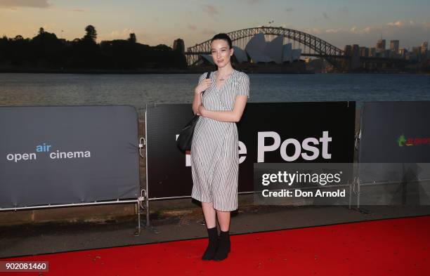 Sophie Lowe arrives at the Australian premiere of "The Post" on opening night at the St. George OpenAir Cinema at Mrs Macquaries Point on January 7,...