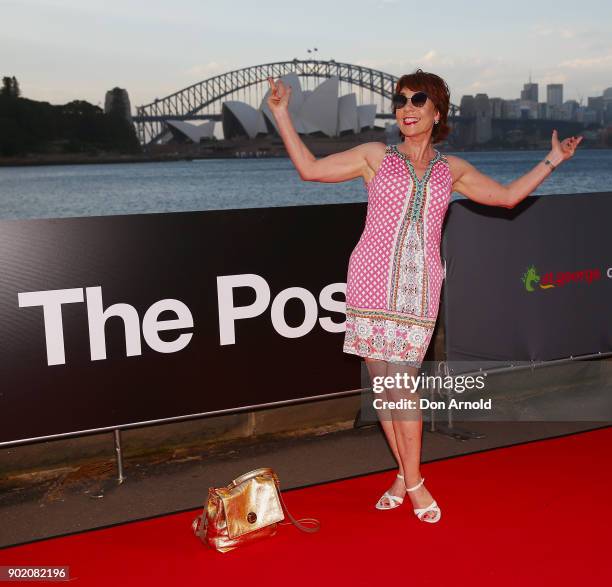 Kathy Lette arrives at the Australian premiere of "The Post" on opening night at the St. George OpenAir Cinema at Mrs Macquaries Point on January 7,...