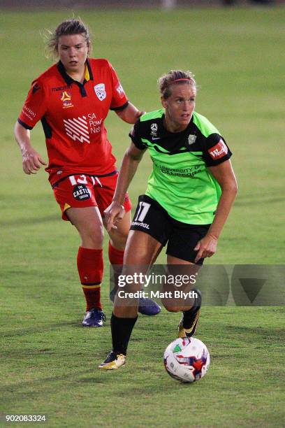 Elise Thorsnes of Canberra United FC during the round 10 W-League match between Canberra United and Adelaide United at McKellar Park on January 7,...