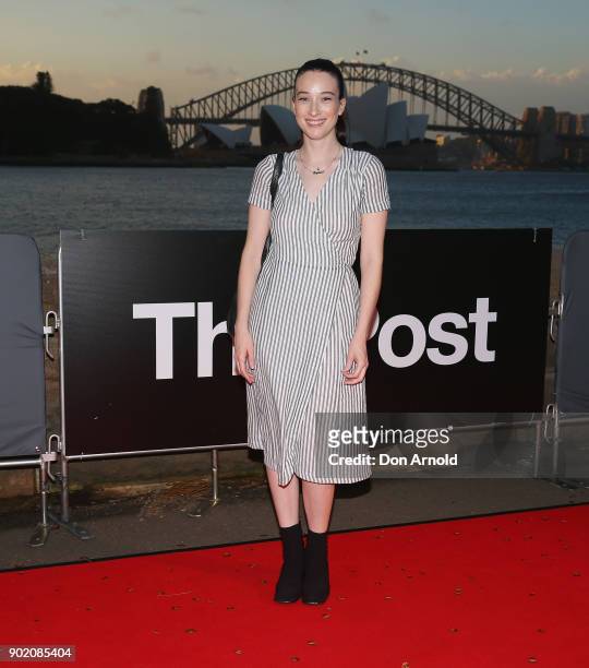 Sophie Lowe arrives at the Australian premiere of "The Post" on opening night at the St. George OpenAir Cinema at Mrs Macquaries Point on January 7,...