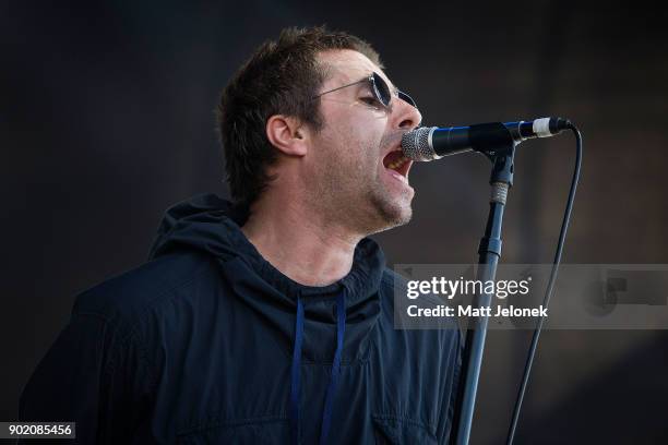 Liam Gallagher performs at Falls Festival on January 7, 2018 in Fremantle, Australia.