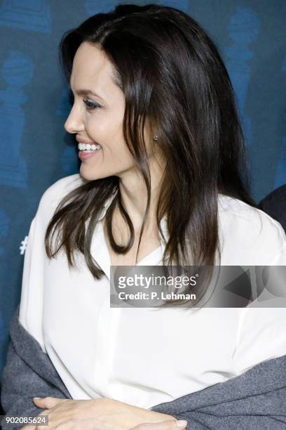 Angelina Jolie attends the HFPA and American Cinematheque Present The Golden Globe Foreign-Language Nominees Series 2018 Symposium at the Egyptian...