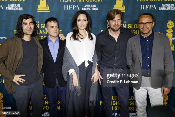 Fatih Akin, Sebastian Lelio, Angelina Jolie, Ruben Ostlund and Andrey Zvyagintsev attend the HFPA and American Cinematheque Present The Golden Globe...