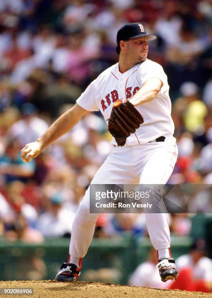 Roger Clemens of the Boston Red Sox pitches during an MLB game at Fenway Park in Boston, Massachusetts during the 1989 season.