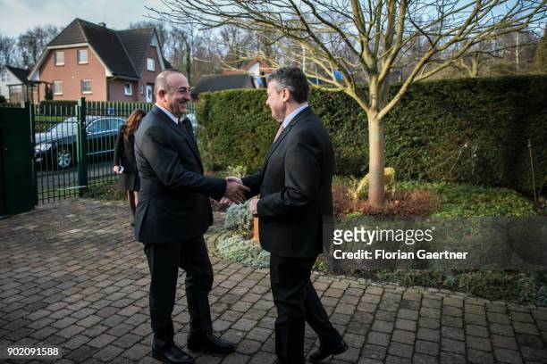 German Foreign Minister Sigmar Gabriel , SPD, welcomes Foreign Minister of Turkey Mevluet Cavusoglu in his house in Goslar, on January 06, 2018 in...