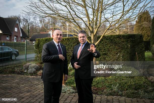 German Foreign Minister Sigmar Gabriel , SPD, welcomes Foreign Minister of Turkey Mevluet Cavusoglu in his house in Goslar, on January 06, 2018 in...