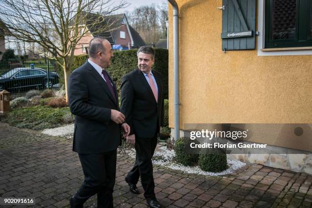 German Foreign Minister Sigmar Gabriel , SPD, welcomes Foreign Minister of Turkey Mevluet Cavusoglu in his house in Goslar, on January 06, 2018 in...