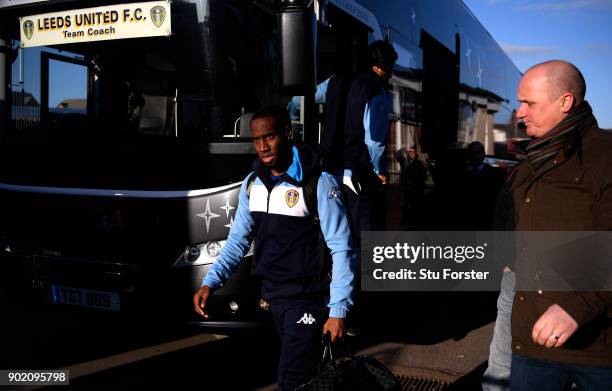 Vurnon Anita of Leeds United arrives prior to The Emirates FA Cup Third Round match between Newport County and Leeds United at Rodney Parade on...