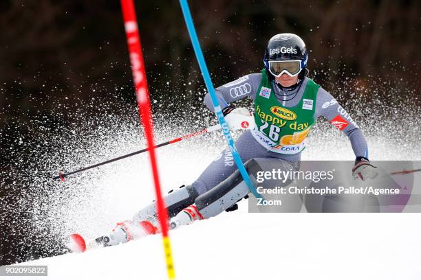 Adeline Baud Mugnier of France in action during the Audi FIS Alpine Ski World Cup Women's Slalom on January 7, 2018 in Kranjska Gora, Slovenia.