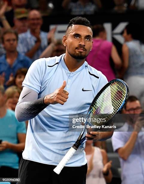 Nick Kyrgios of Australia celebrates victory after winning the Men's Final match against Ryan Harrison of the USA during day eight of the 2018...