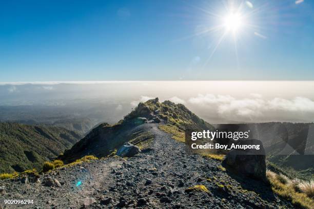 the scenery view of the razorback in mt.taranaki, new zealand. - observation point fotografías e imágenes de stock