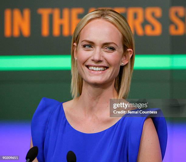 Actress Amber Vallette poses at the Nasdaq MarketSite prior to the closing bell at NASDAQ MarketSite on August 31, 2009 in New York City.