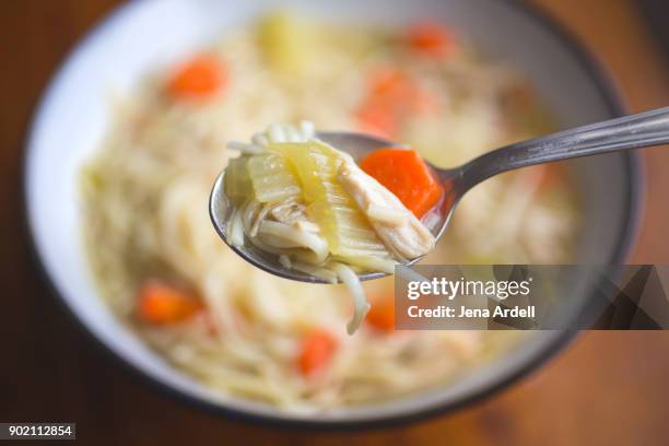 chicken soup directly above - chicken soup stock pictures, royalty-free photos & images