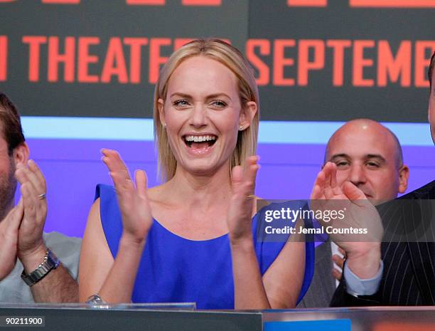 Actress Amber Vallette rings the closing bell at NASDAQ MarketSite on August 31, 2009 in New York City.