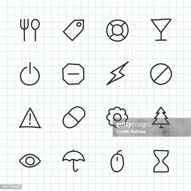 basic icon set 7 - hand drawn series - drinking martini stock illustrations