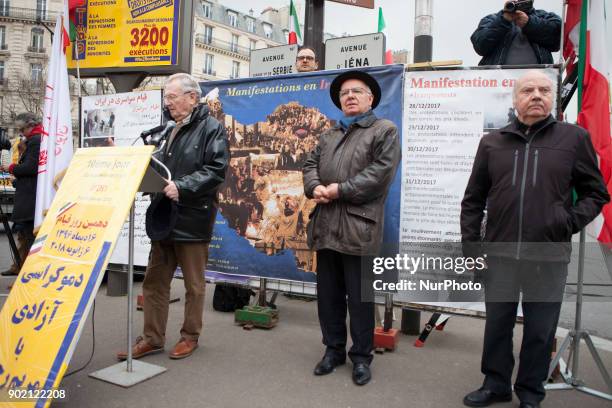 Yves Bonnet, Jean-Pierre Brard, Mgr Jacques Gaillot, attendc Iranian Opposition, NCRI demonstration near Iranian Embassy in Paris on January 6 in...