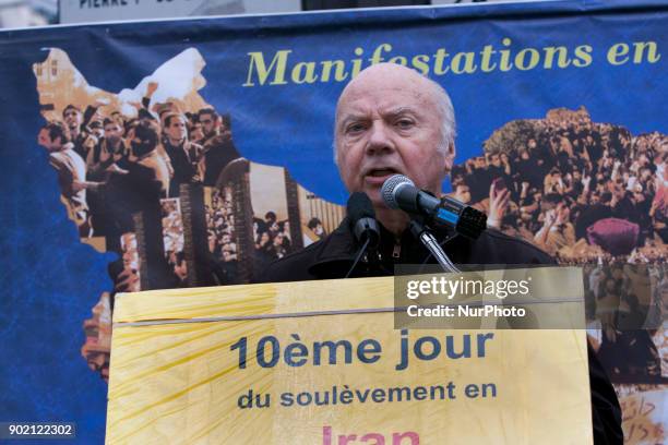 Mgr Jacques Gaillot during a Iranian Opposition, NCRI demonstration near Iranian Embassy in Paris on January 6 in support protests in Iran....