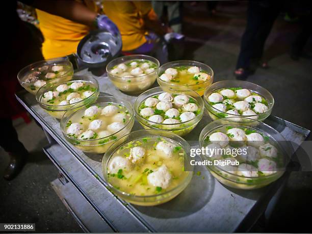 meatball soup in glass bowls delivering - taiwanese culture stock pictures, royalty-free photos & images