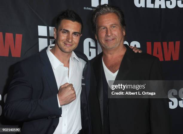 Actor Lee Kholafai and director Jeff Celentano arrive for the premiere of "Glass Jaw" held at Universal Studios Hollywood on November 9, 2017 in...
