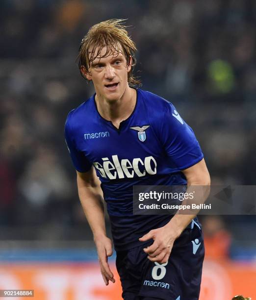 Dusan Basta of SS Lazio in action during the TIM Cup match between SS Lazio and ACF Fiorentina at Olimpico Stadium on December 26, 2017 in Rome,...