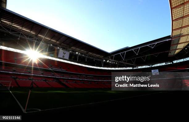 General view insdie the stadium prior to The Emirates FA Cup Third Round match between Tottenham Hotspur and AFC Wimbledon at Wembley Stadium on...