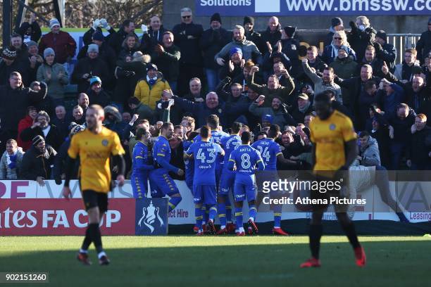 Gaetano Berardi of Leeds United celebrates scoring his sides first goal of the match during the Fly Emirates FA Cup Third Round match between Newport...