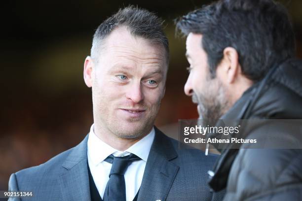 Newport County manager Michael Flynn laughs with Leeds United manager Thomas Christiansen prior to kick off of the Fly Emirates FA Cup Third Round...