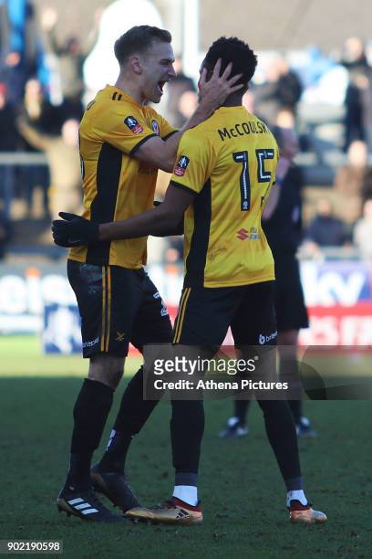 Shawn McCoulsky of Newport County celebrates scoring his sides second goal of the match during the Fly Emirates FA Cup Third Round match between...