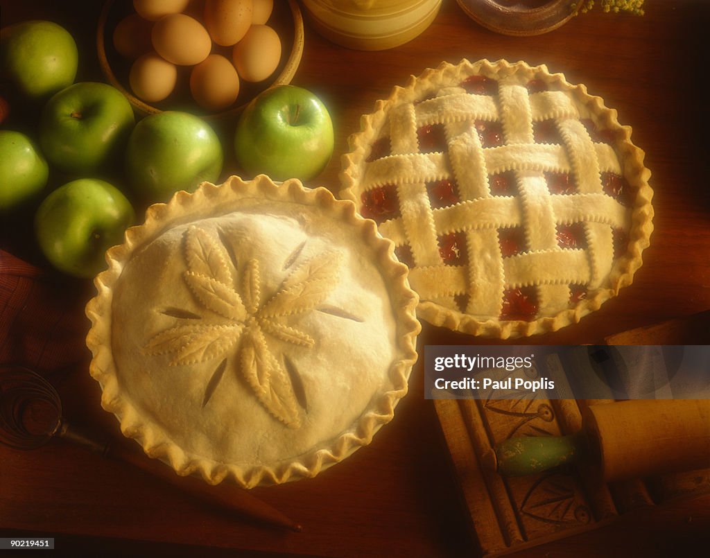 Homemade cherry and apple pies
