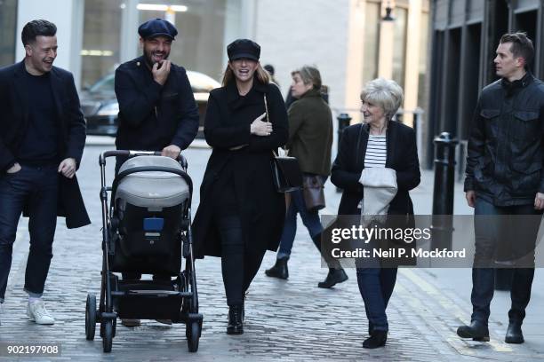 Sandra Beckham, Joanne Beckham and Kris Donnelly attend the Kent & Curwen Presentation at the Floral St Kent & Curwen store during London Fashion...