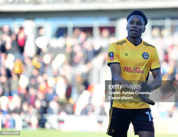 Newport County's Shawn McCoulsky at full time during the Emirates FA Cup Third Round match between Newport County and Leeds United at Rodney Parade...