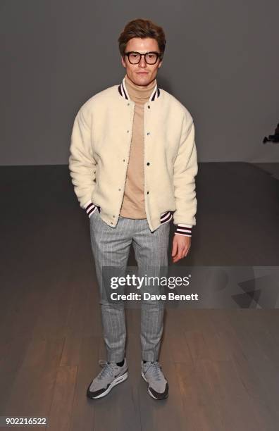 Oliver Cheshire attends the Christopher Raeburn show during London Fashion Week Men's January 2018 at BFC Show Space on January 7, 2018 in London,...