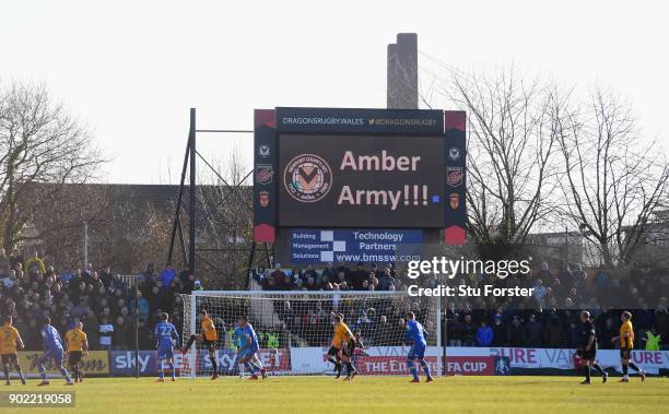 General view of the action during The Emirates FA Cup Third Round match between Newport County and Leeds United at Rodney Parade on January 7, 2018...