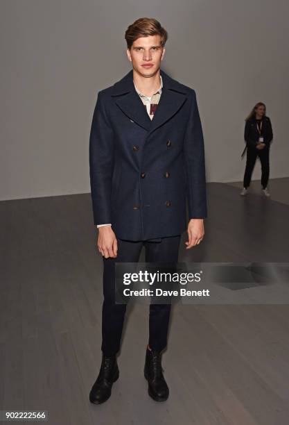 Toby Huntington-Whiteley attends the Christopher Raeburn show during London Fashion Week Men's January 2018 at BFC Show Space on January 7, 2018 in...