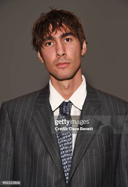 Oscar Scheller attends the Christopher Raeburn show during London Fashion Week Men's January 2018 at BFC Show Space on January 7, 2018 in London,...