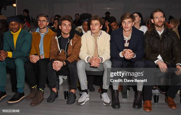 Eric Underwood, Darren Kennedy, Deano Bugatti, Oliver Cheshire, Toby Huntington-Whiteley and Craig McGinlay attend the Christopher Raeburn show...