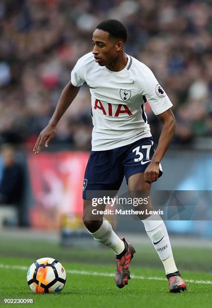Kyle Walker-Peters of Tottenham Hotspur in action during The Emirates FA Cup Third Round match between Tottenham Hotspur and AFC Wimbledon at Wembley...